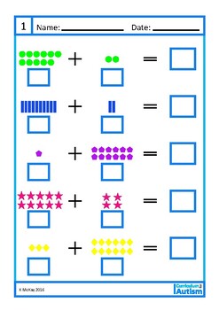 Addition 10-20 Worksheets with Visual Autism by Curriculum For Autism