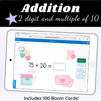 Preview of Addition 2 digit and Multiple of 10 Digital Math Resource Valentine's Day Theme