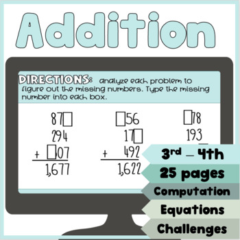 Preview of Addition | 3rd - 4th Grade | Math Activities | Digital