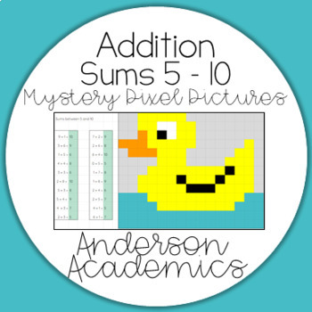 Preview of Addition 5-10 Math Pixel Puzzle (Rubber Duck)