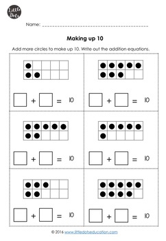 Kindergarten Math - Addition Within 10 Worksheets By Little Dots
