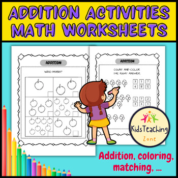 Preview of Addition Activities Math Worksheets, Coloring, Matching And More