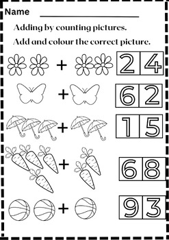 Preview of Addition Worksheets ||No Prep|| Kindergarten||Counting ||End Of Year Activities