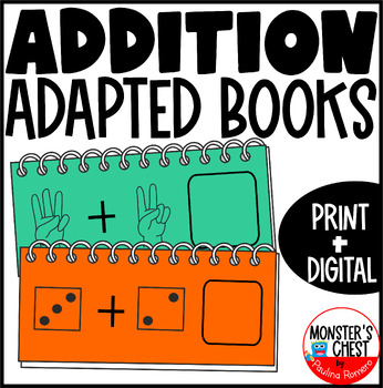 Preview of Addition Adapted Books Boom Cards Printables English Spanish