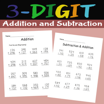 Addition And Subtraction Of Three Numbers Compilation Math 3 | TPT