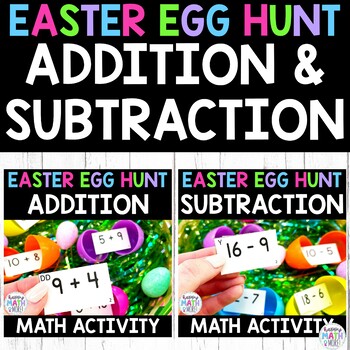 Preview of Addition And Subtraction Scoot Easter Egg Hunt BUNDLE Math Activity