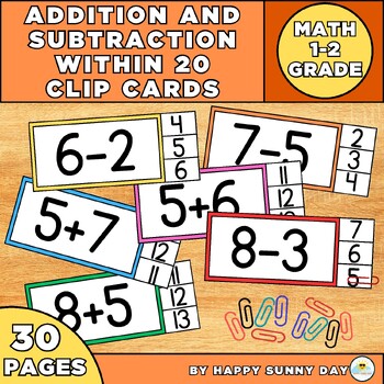 Preview of Addition And Subtraction Within 20 Clip Cards For 1st and 2nd Grade Math