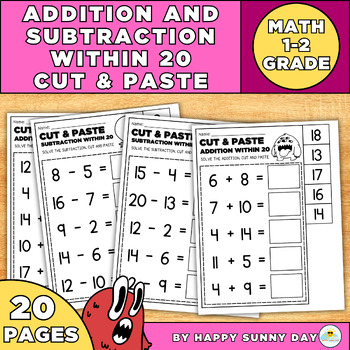 Preview of Addition And Subtraction Within 20 Worksheets For 1-2 Grade | Cut And Paste