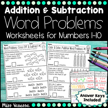 Preview of Addition And Subtraction Word Problems Worksheets for Numbers 1-10