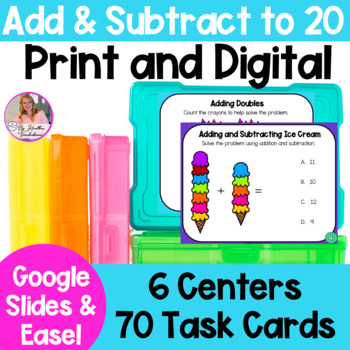 Preview of Addition And Subtraction to 20 | 6 Centers | Digital and Print | 1.OA.6