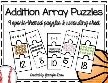 Preview of Addition Array Puzzles {Sports-Themed}