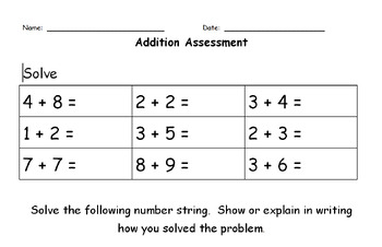 Preview of Addition Assessment