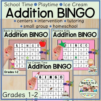 Addition BINGO With Dice BUNDLE/Play Anytime/Math Centers/Fun Math All Year