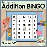 Addition BINGO With Dice Sums to 12 Grades 1-2 Spring  Mat