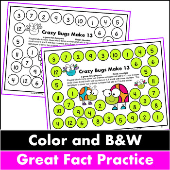 Insect Friends Addition Games For Fact Fluency: Printable Math Board Games