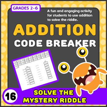 Preview of Addition Code Breaker Puzzle! Escape the room by cracking the secret riddle.