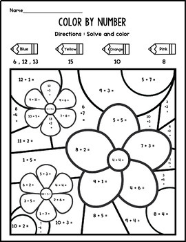 Addition Color By Number 1st Grade | Color by code addition within 20