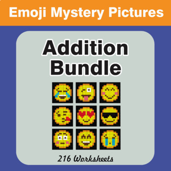 Addition Color By Number Math EMOJI Mystery Pictures Bundle