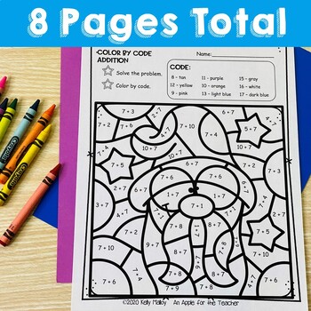 Addition Color by Number 1st 2nd Grade Magical Wizard Coloring Pages