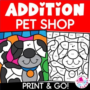 Addition Color by Number Pets by Primary Piglets | TpT