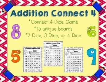 Preview of Addition Connect 4 - Dice Game - Math Facts Practice - Math Centers Game!