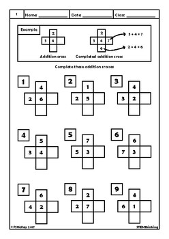 addition crosses elementary school math puzzle worksheets by stemthinking