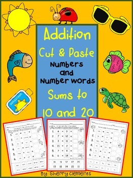 Preview of Summer | Addition to 20 | Cut and Paste | Number Words | Worksheets