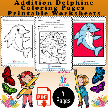 Preview of Addition Delphine Coloring Pages - End of Year and Summer Math Art Activity