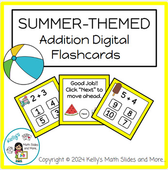 Preview of Addition Digital Flashcards to 10 - Summer Themed