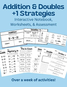 Preview of Addition & Doubles +1 Strategies: Interactive Notebook and Worksheets