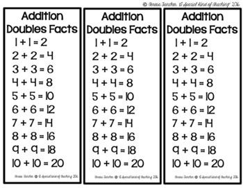 Addition Doubles Facts Bookmark & Making Ten Bookmark freebie | TpT