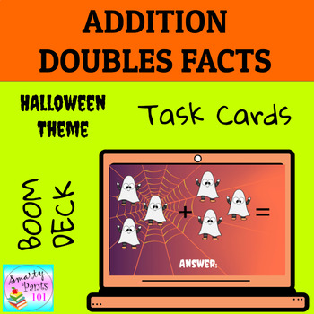 Preview of Addition Doubles Facts Halloween  l  Task Cards  l  BOOM Deck