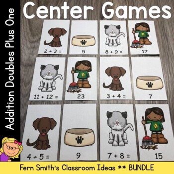 Preview of Addition Doubles Plus One Math Centers Bundle