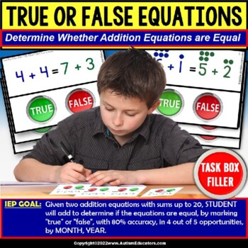 Preview of Addition Equations with Sums Up To 20 Task Box Filler for Special Education