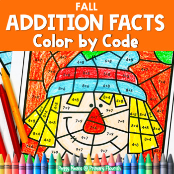 Preview of Addition FALL Math Color by Number Worksheets ADD UP TO 20