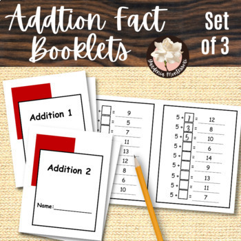 Preview of Addition Fact Booklets Set of 3 including Missing Addends Montessori Math Facts