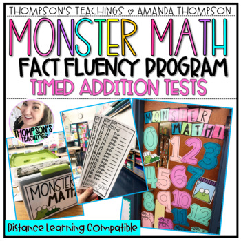 Preview of Addition Fact Fluency Tests - Monster Math - Math Fact Fluency Timed Tests