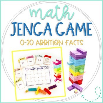 Preview of Addition Fact Fluency to 20 Game Cards for Math Jenga Addition Facts Game