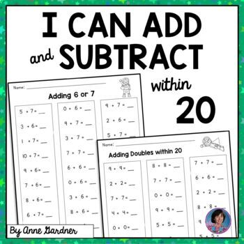 Preview of Addition & Subtraction to within 20 Worksheets Math Fact Fluency Practice: Sp Ed