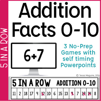 Preview of Addition Facts 0-10 Games | Addition Fact Fluency | 5 in a Row Math Games