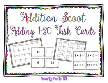 Preview of Addition Facts 1-20 Scoot Task cards