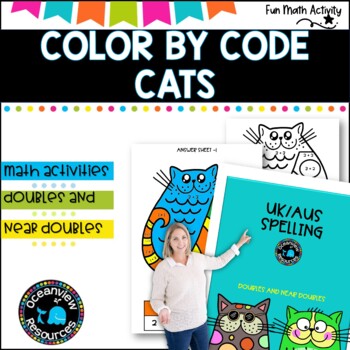 Preview of Addition Doubles and Near Doubles -  Cat coloring