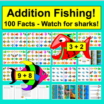 Summer Math: Addition Facts Magnetic Fishing Activity - Shark Attack! 100 Facts
