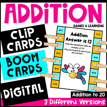 Preview of Addition Facts Fluency Practice - Math Boom Cards, Clip Cards & Easel Digital
