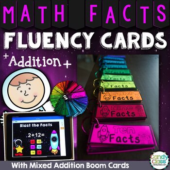 Preview of Addition Math Facts Fluency Practice Flash Cards Digital Boom Card Game Center