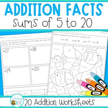 Addition to 20 Worksheets by Teaching Trove | Teachers Pay Teachers