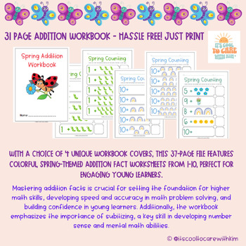 Preview of Addition Facts Workbook Hassle Free  31 Pages Spring themed worksheets