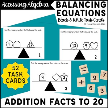 Preview of Missing Addends Addition Facts within 20 Balancing Equations Task Cards