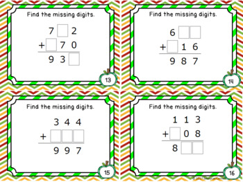 addition files find the missing numbers with 3 digit addends task cards