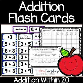 Preview of Addition Flash Cards 0-20 - Math Fact Fluency- Printable- with Answers on Back